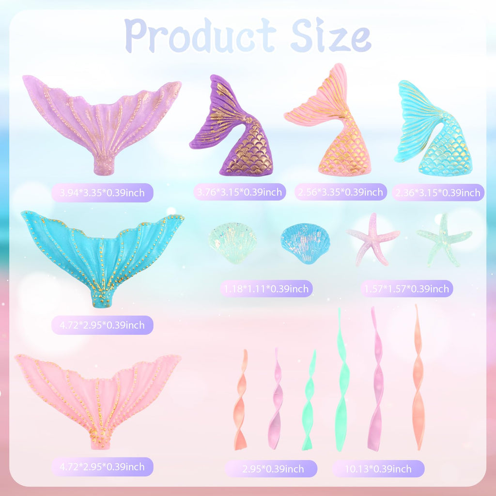 Wootkey 16Pcs Mermaid Cake Topper Set – Tails, Seaweed & Shells for Ocean Theme Cakes