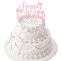 Wootkey Pink Bow Cake Toppers 6-Pack + Gold Happy Birthday Sign | Coquette Birthday Decor