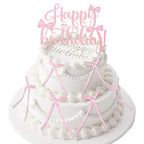 Wootkey Pink Bow Cake Toppers 6-Pack + Gold Happy Birthday Sign | Coquette Birthday Decor