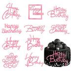 Wootkey 10 Pcs Pink Mirror Acrylic Happy Birthday Cake Toppers - Double-Sided Party Decorations