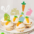 Wootkey 25-Piece Happy Easter Cake Topper Glitter Set – Easter Cupcake Toppers for Spring Parties