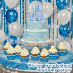 Wootkey 26Pcs Ice Castle Cake Toppers – Silver Blue Snowflake Decor for Winter Wonderland & Birthday Parties