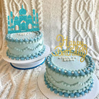 Wootkey Lake Blue Princess Cake Toppers – Glitter Castle Picks for Birthday Parties