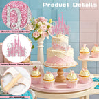 Wootkey 2Pcs Pink Princess Cake Toppers – Glitter Castle Birthday Party Decor