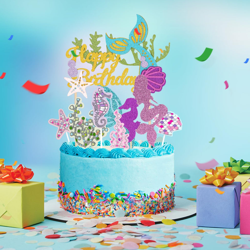 Wootkey Glitter Mermaid Cupcake Toppers – 36 Pcs Ocean Birthday Cake Decorations