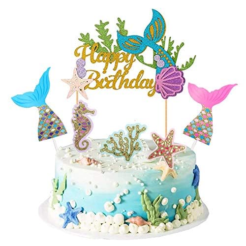 Wootkey Glitter Mermaid Cupcake Toppers – 36 Pcs Ocean Birthday Cake Decorations