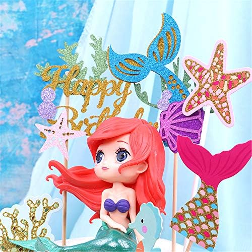 Wootkey Glitter Mermaid Cupcake Toppers – 36 Pcs Ocean Birthday Cake Decorations