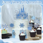 Wootkey 26Pcs Ice Castle Cake Toppers – Silver Blue Snowflake Decor for Winter Wonderland & Birthday Parties