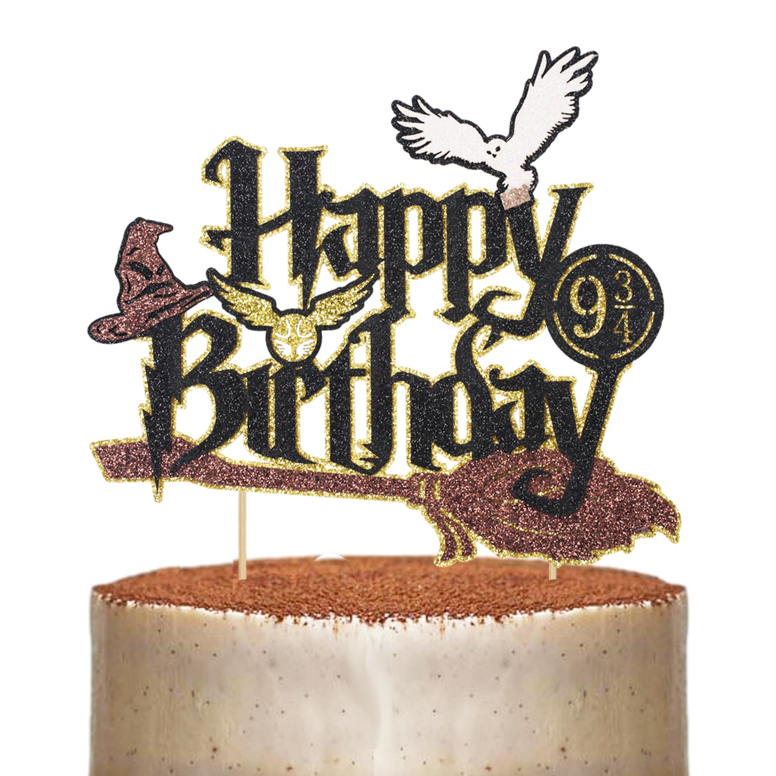 Wootkey Wizard Cake Topper – Glittery Wizard Party Decoration (6.1in W x 5.12in H)