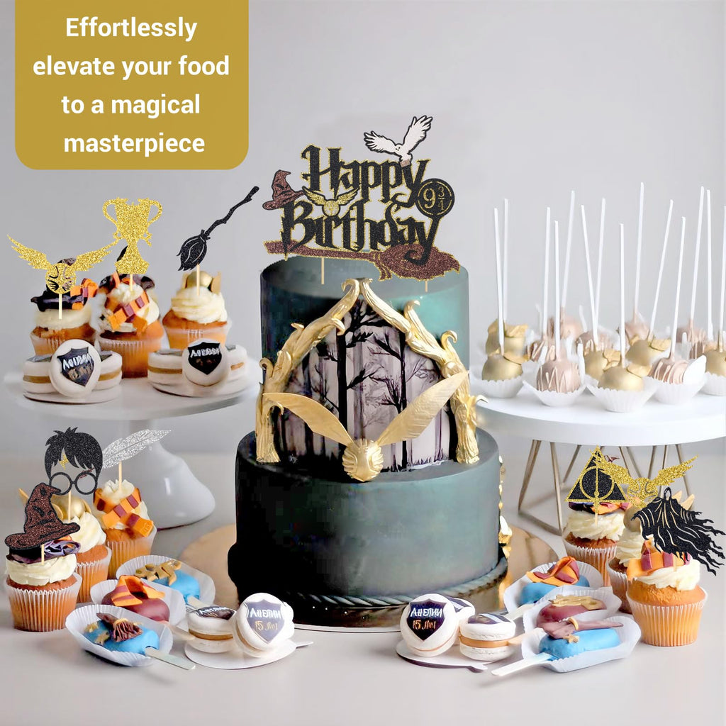Wootkey Wizard Cake Topper – Glittery Wizard Party Decoration (6.1in W x 5.12in H)