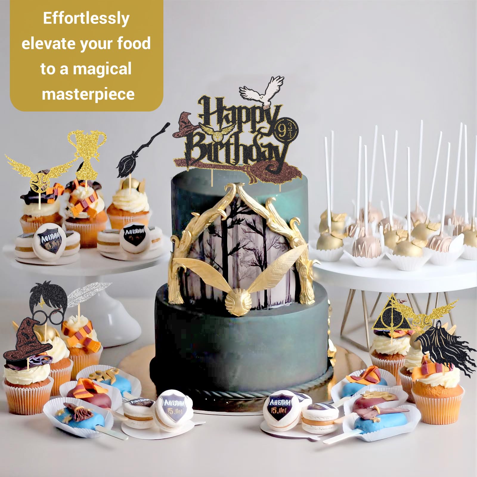 Wootkey Wizard Cake Topper – Glittery Wizard Party Decoration (6.1in W x 5.12in H)