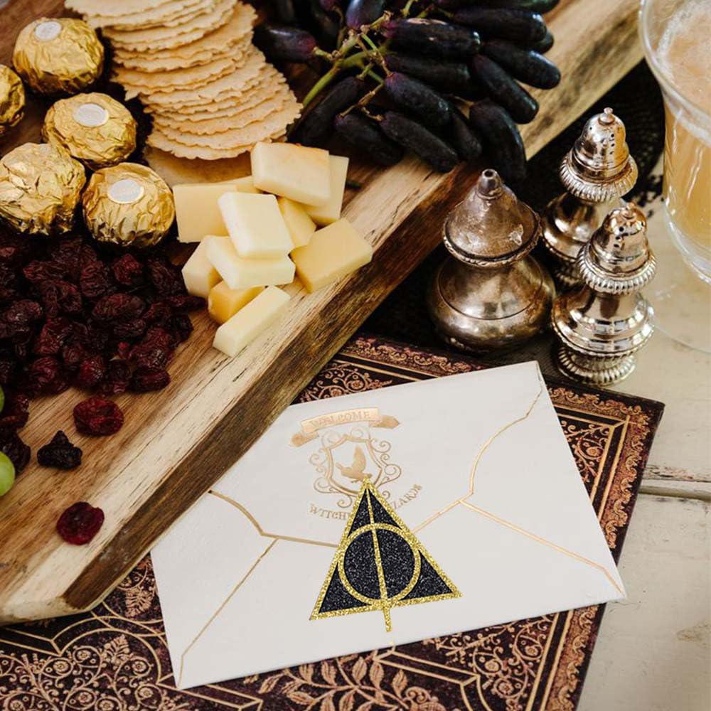 Wootkey 24 Pcs Black Wizard Cupcake Toppers – Gold Hat & Broomstick, 6 Designs