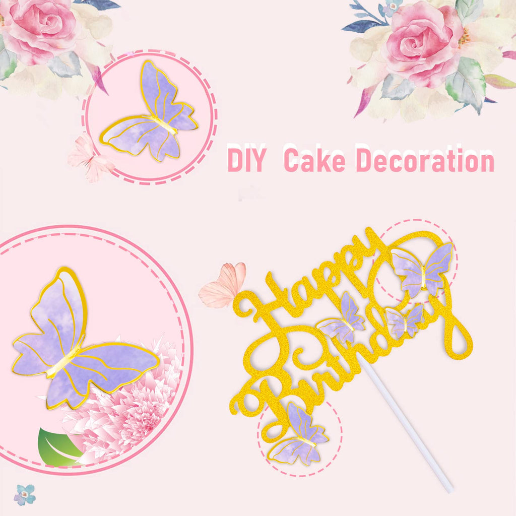 WOW DING 60Pcs Butterfly Cupcake Toppers – 3D Pink Purple Gold, Mixed Sizes