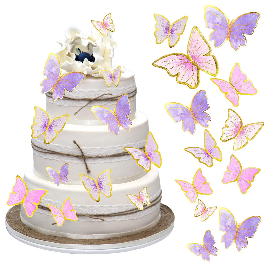 WOW DING 60Pcs Butterfly Cupcake Toppers – 3D Pink Purple Gold, Mixed Sizes