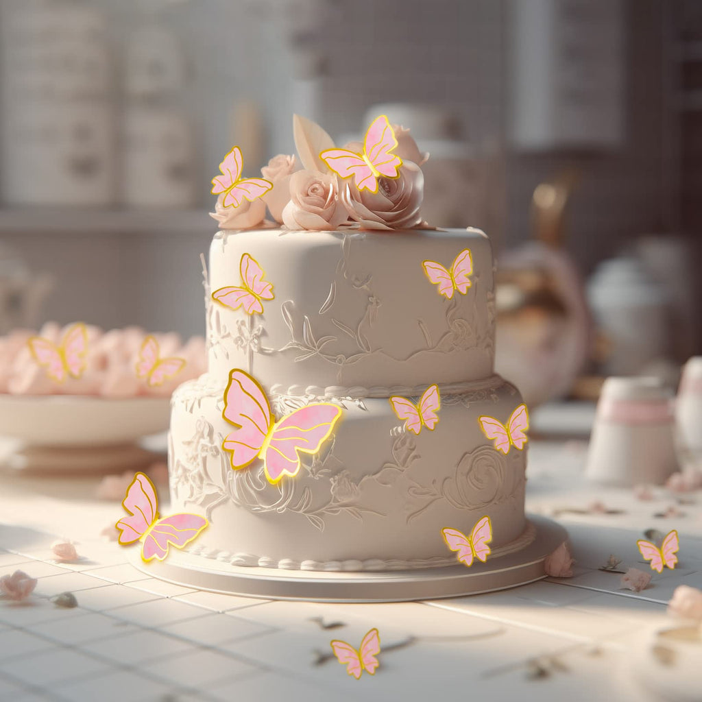 WOW DING 60Pcs Butterfly Cupcake Toppers – 3D Pink Purple Gold, Mixed Sizes