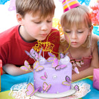 WOW DING 60Pcs Purple Gold 3D Butterfly Cupcake Toppers + 2 Happy Birthday Toppers
