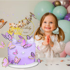 WOW DING 60Pcs Purple Gold 3D Butterfly Cupcake Toppers + 2 Happy Birthday Toppers