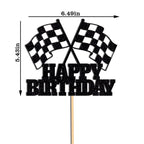 WRACKKIAR Race Car Cake Topper - Checkered Flag Glitter Birthday Decor