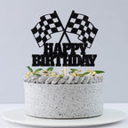 WRACKKIAR Race Car Cake Topper - Checkered Flag Glitter Birthday Decor
