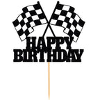WRACKKIAR Race Car Cake Topper - Checkered Flag Glitter Birthday Decor