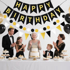 WRICHEAR Black Gold Happy Birthday Banner - Elegant Party Decorations