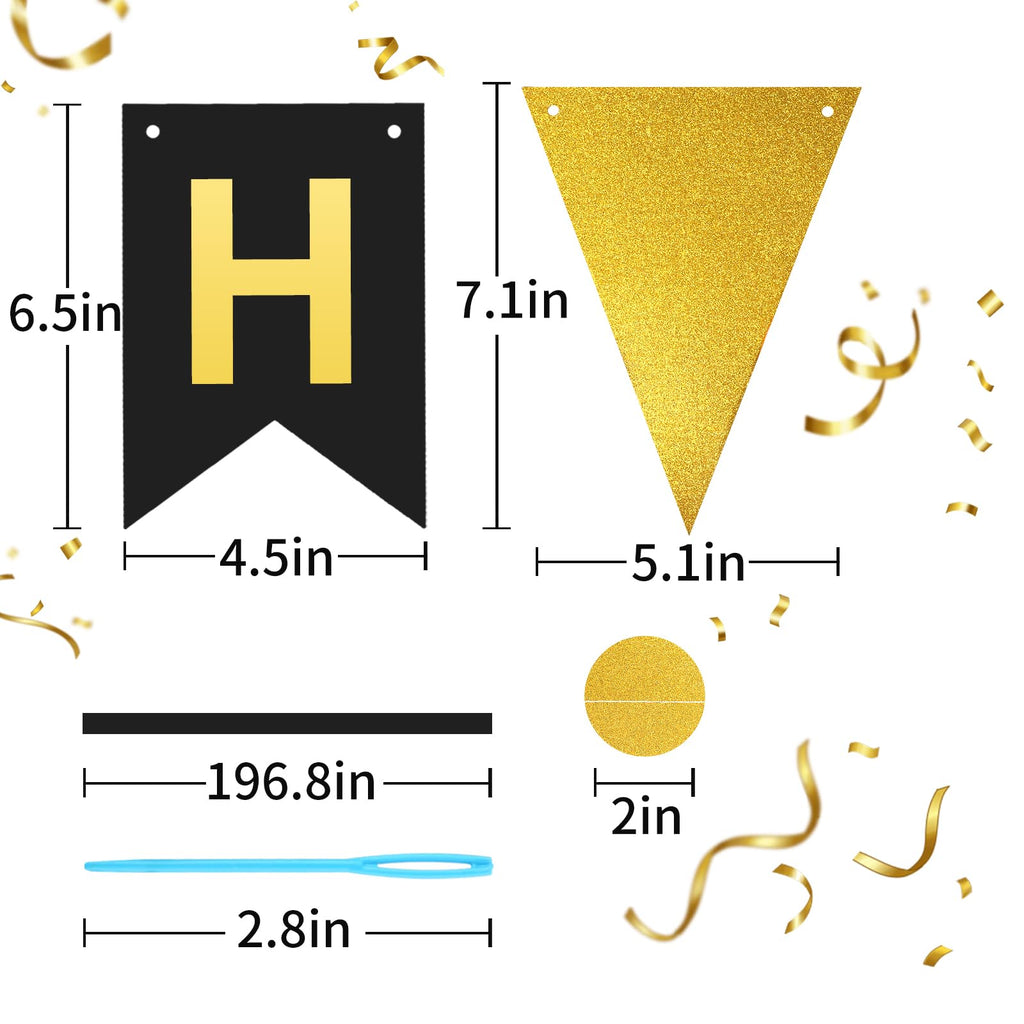 WRICHEAR Black Gold Happy Birthday Banner - Elegant Party Decorations