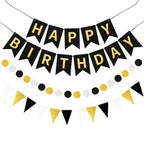 WRICHEAR Black Gold Happy Birthday Banner - Elegant Party Decorations