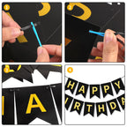 WRICHEAR Black Gold Happy Birthday Banner - Elegant Party Decorations