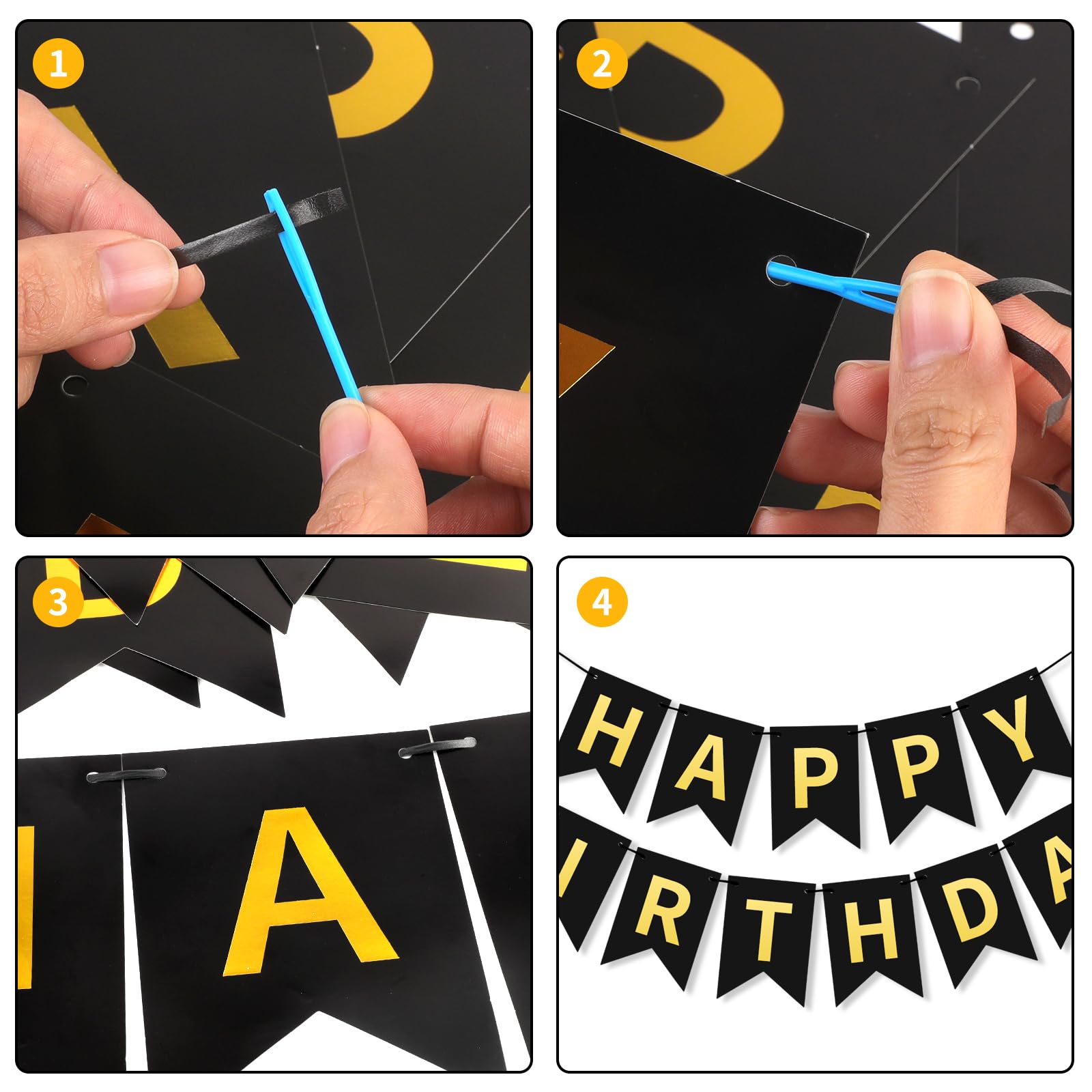 WRICHEAR Black Gold Happy Birthday Banner - Elegant Party Decorations