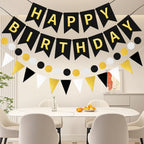 WRICHEAR Black Gold Happy Birthday Banner - Elegant Party Decorations