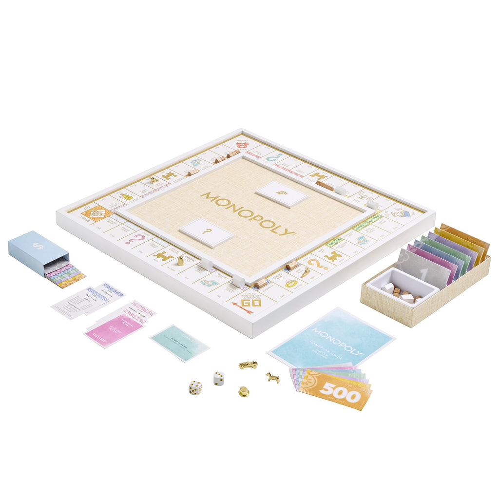 WS Game Company Monopoly Bianco Edition — White Wood Board, Gold-Tone Tokens & Premium Accessories