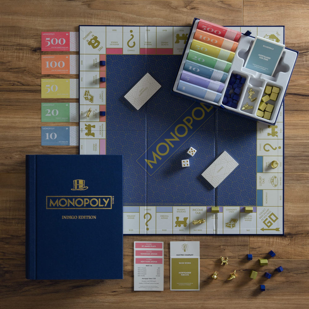 WS Game Company Monopoly & Scrabble Indigo Edition — Elegant Bookcase Collection