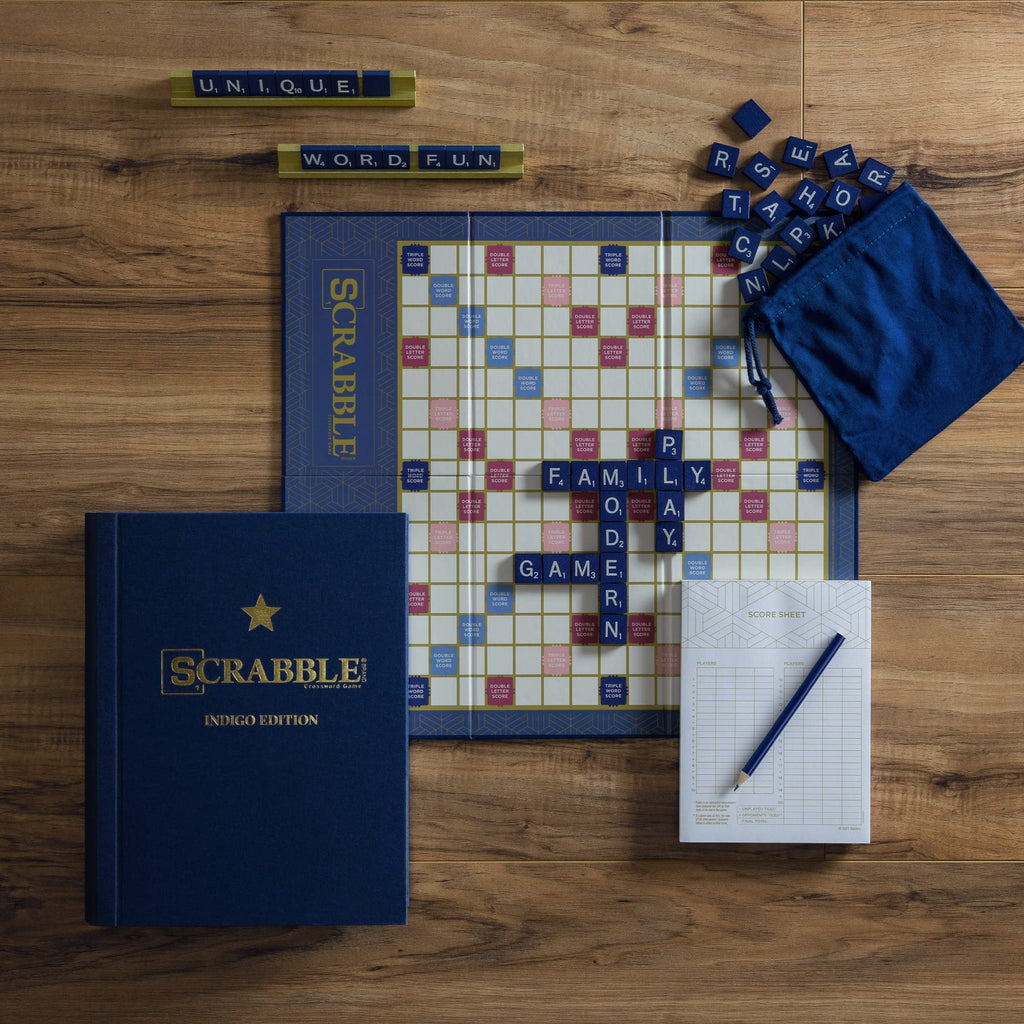 WS Game Company Monopoly & Scrabble Indigo Edition — Elegant Bookcase Collection
