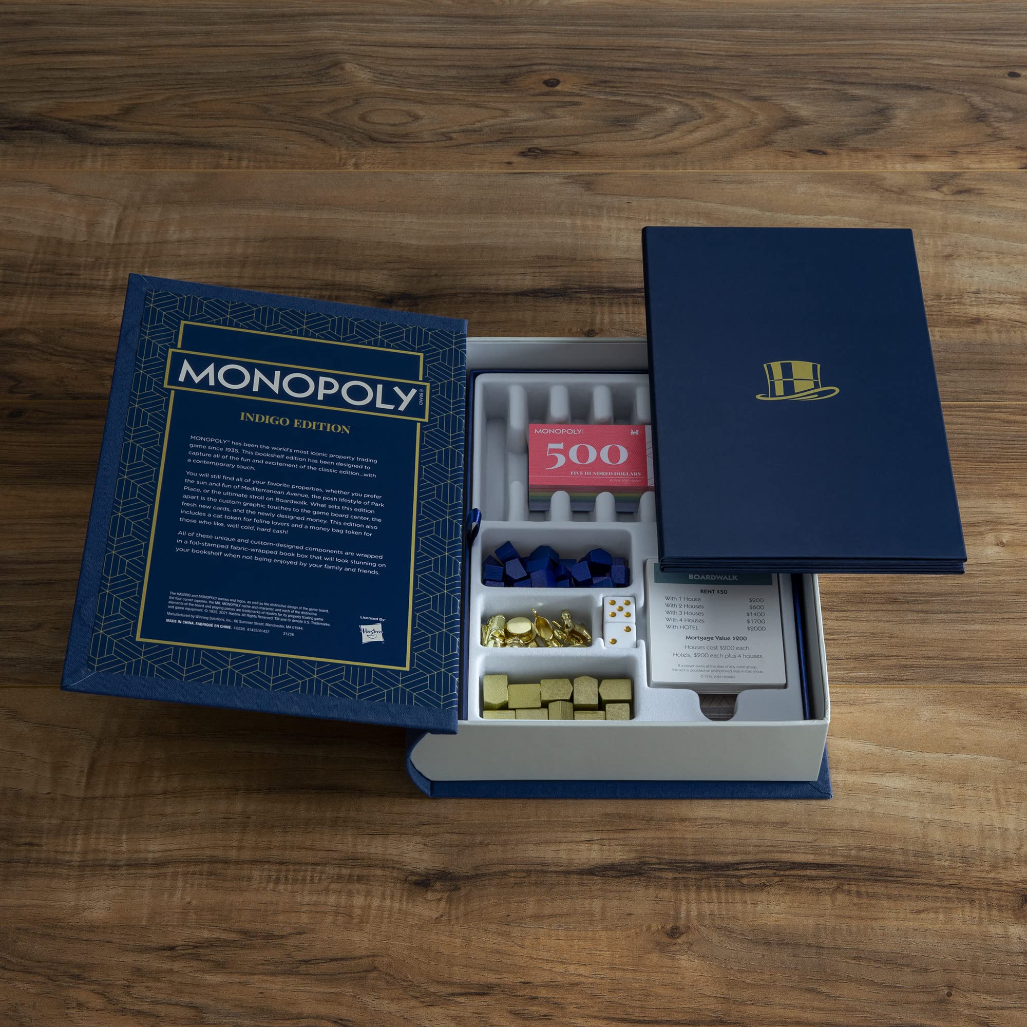 WS Game Company Monopoly & Scrabble Indigo Edition — Elegant Bookcase Collection