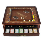 Monopoly Luxury Edition by WS Game Company — Burl Wood Cabinet, Gold Foil Stamped Game Board, Faux Leather Rolling Area, and 2 Storage Drawers