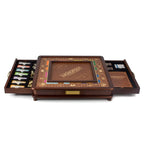 Monopoly Luxury Edition by WS Game Company — Burl Wood Cabinet, Gold Foil Stamped Game Board, Faux Leather Rolling Area, and 2 Storage Drawers
