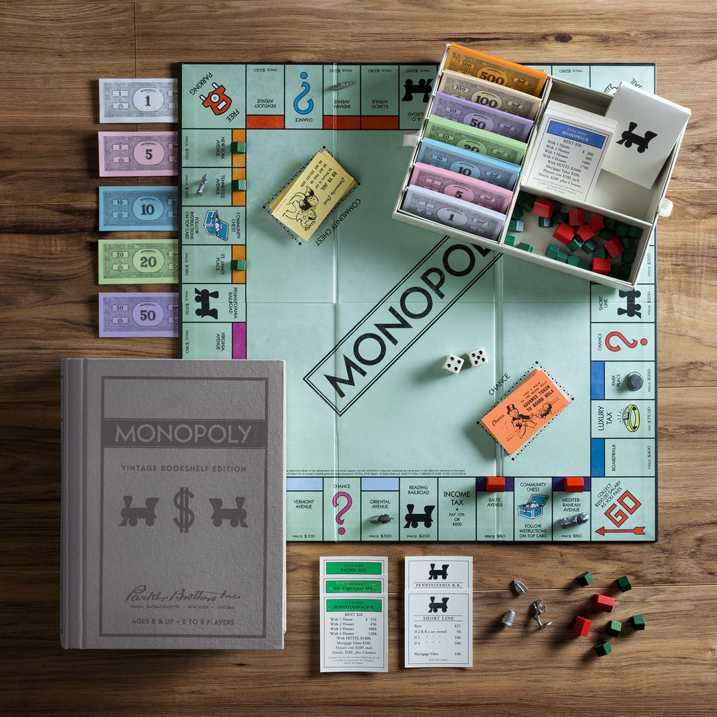 WS Game Company Monopoly Vintage Bookshelf Edition — Premium Linen Book Box with Retro Graphics