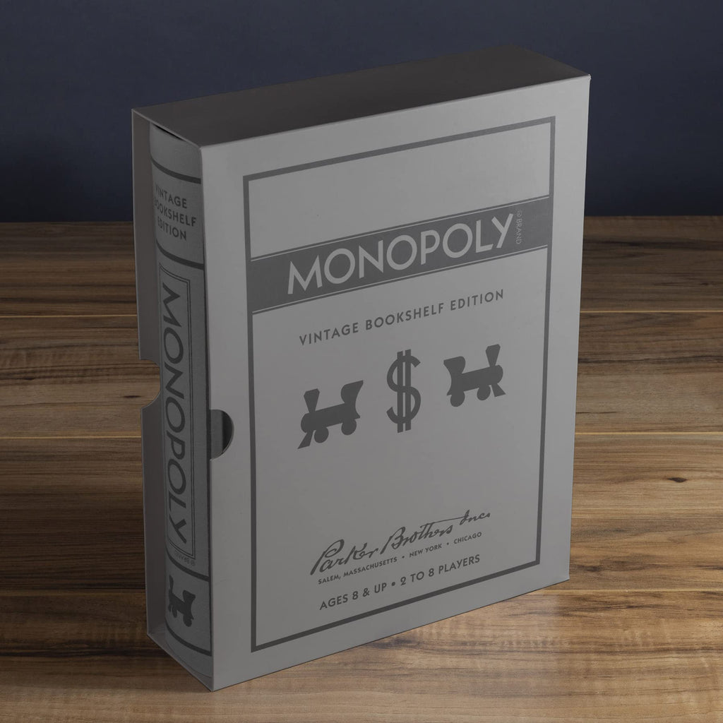 WS Game Company Monopoly Vintage Bookshelf Edition — Premium Linen Book Box with Retro Graphics