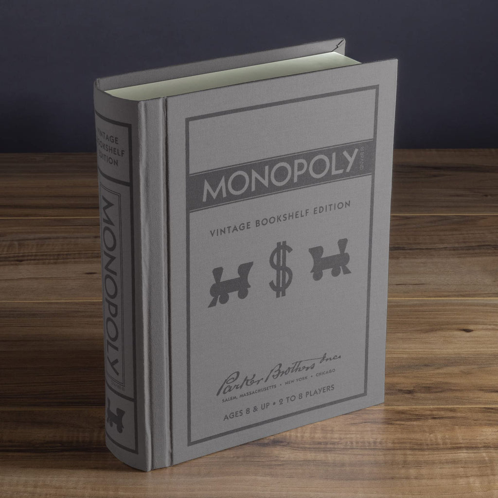 WS Game Company Monopoly Vintage Bookshelf Edition — Premium Linen Book Box with Retro Graphics