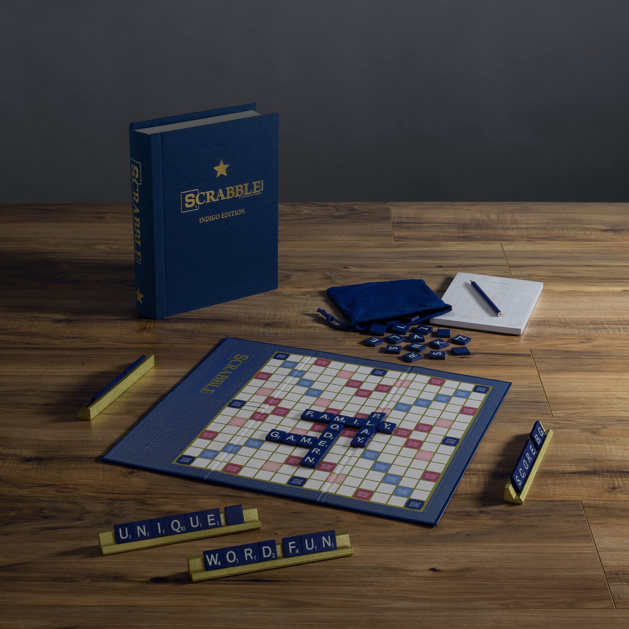 WS Game Company Monopoly & Scrabble Indigo Edition — Elegant Bookcase Collection