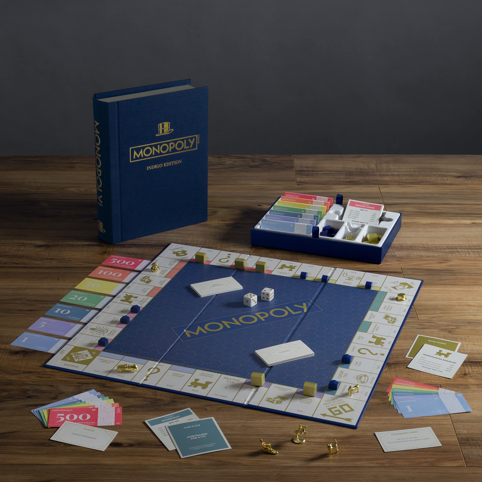 WS Game Company Monopoly & Scrabble Indigo Edition — Elegant Bookcase Collection