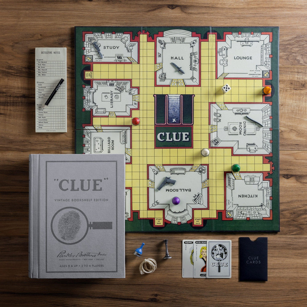 WS Game Company Vintage Board Games Bookshelf Collection — Scrabble, Monopoly & Clue in Book-Style Cases
