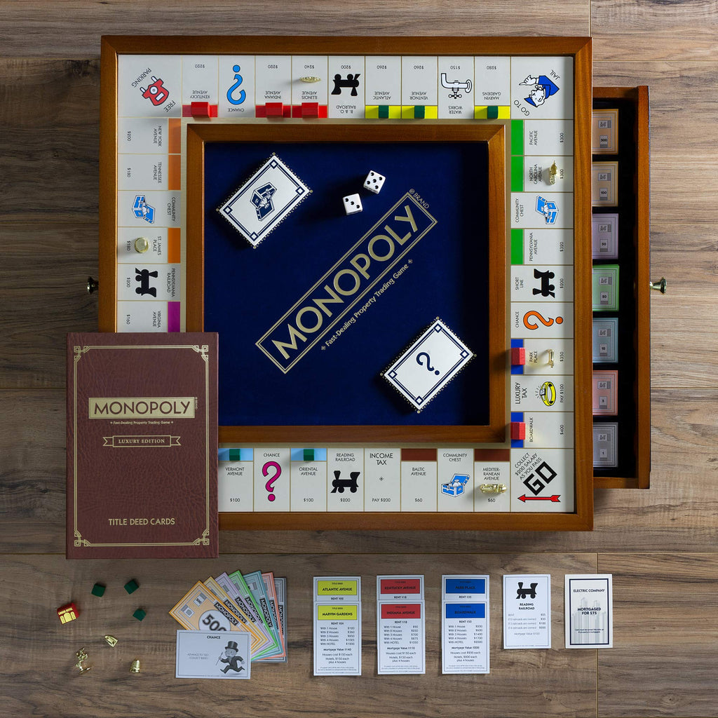 Monopoly Trophy Edition by WS Game Company — Premium 2-Tone Wood Cabinet & Gold Tokens