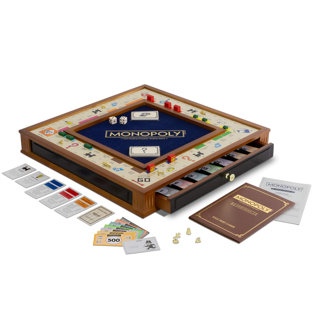 Monopoly Trophy Edition by WS Game Company — Premium 2-Tone Wood Cabinet & Gold Tokens