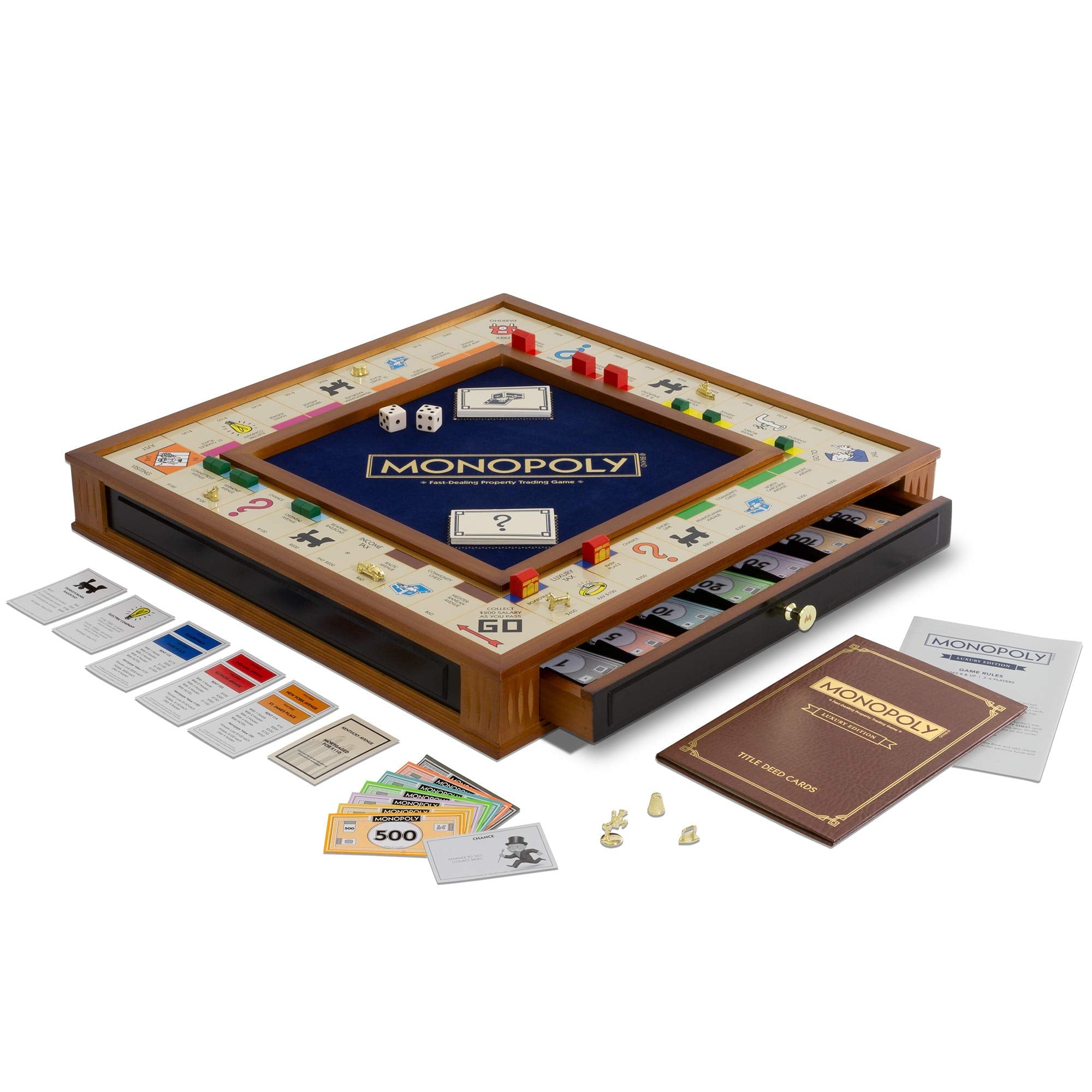 Monopoly Trophy Edition by WS Game Company — Premium 2-Tone Wood Cabinet & Gold Tokens