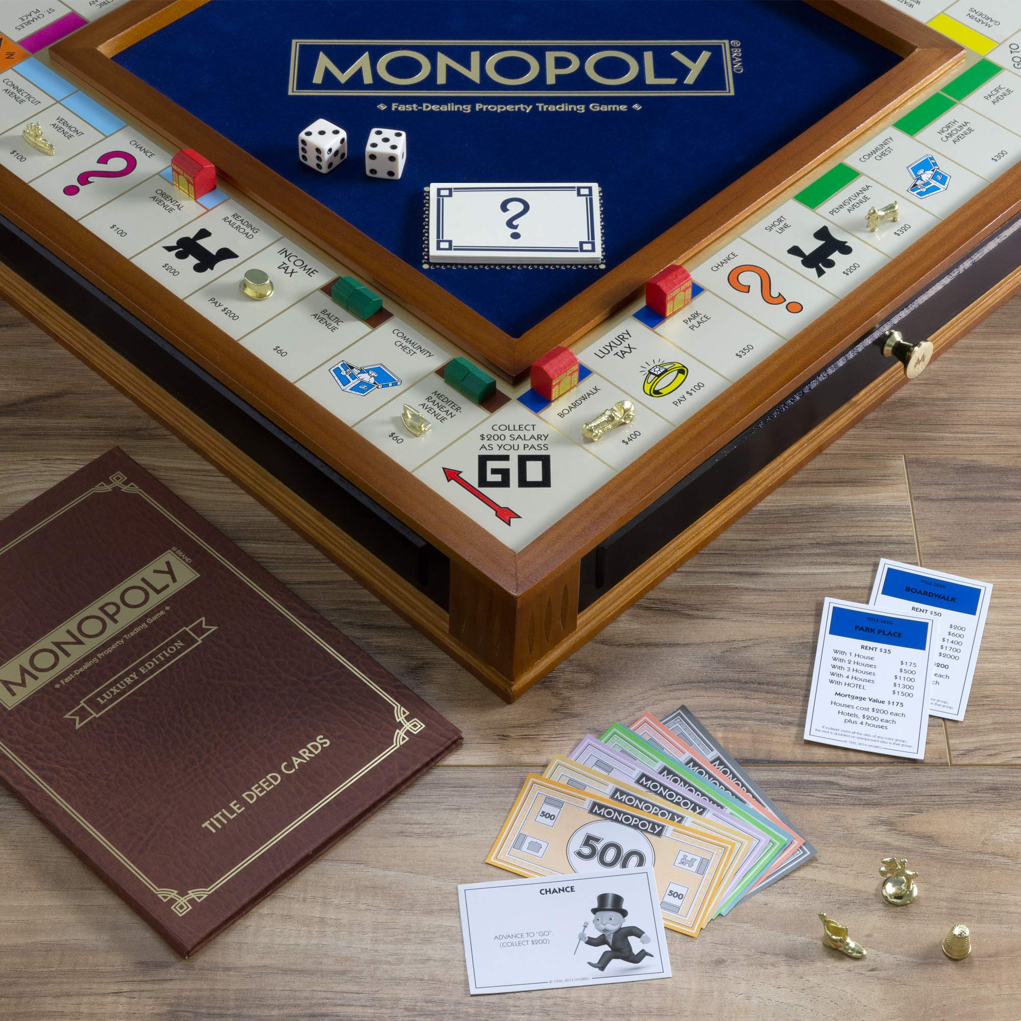Monopoly Trophy Edition by WS Game Company — Premium 2-Tone Wood Cabinet & Gold Tokens