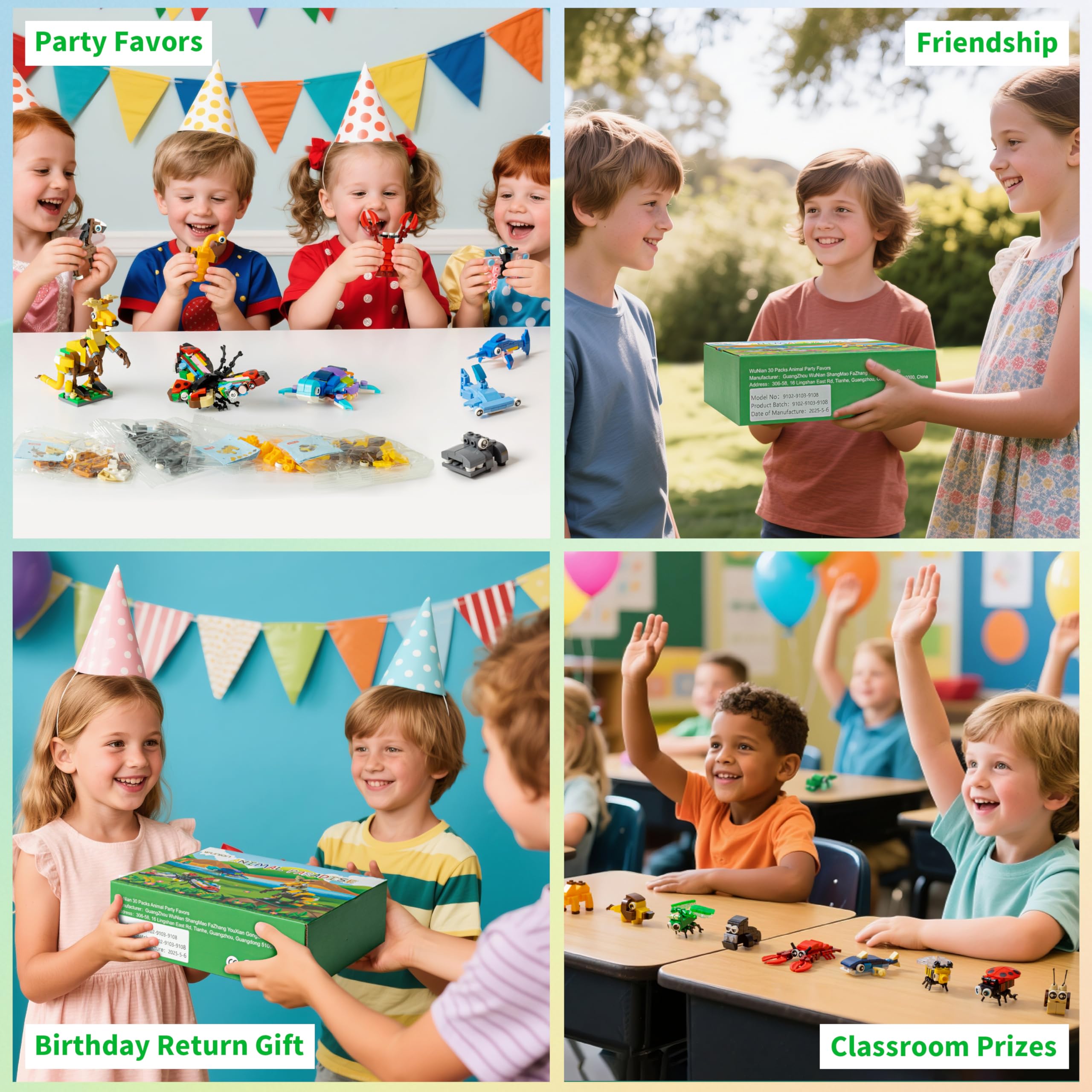 WuNian 30 Packs Animal Building Blocks Party Favors – 888 Pieces for Kids