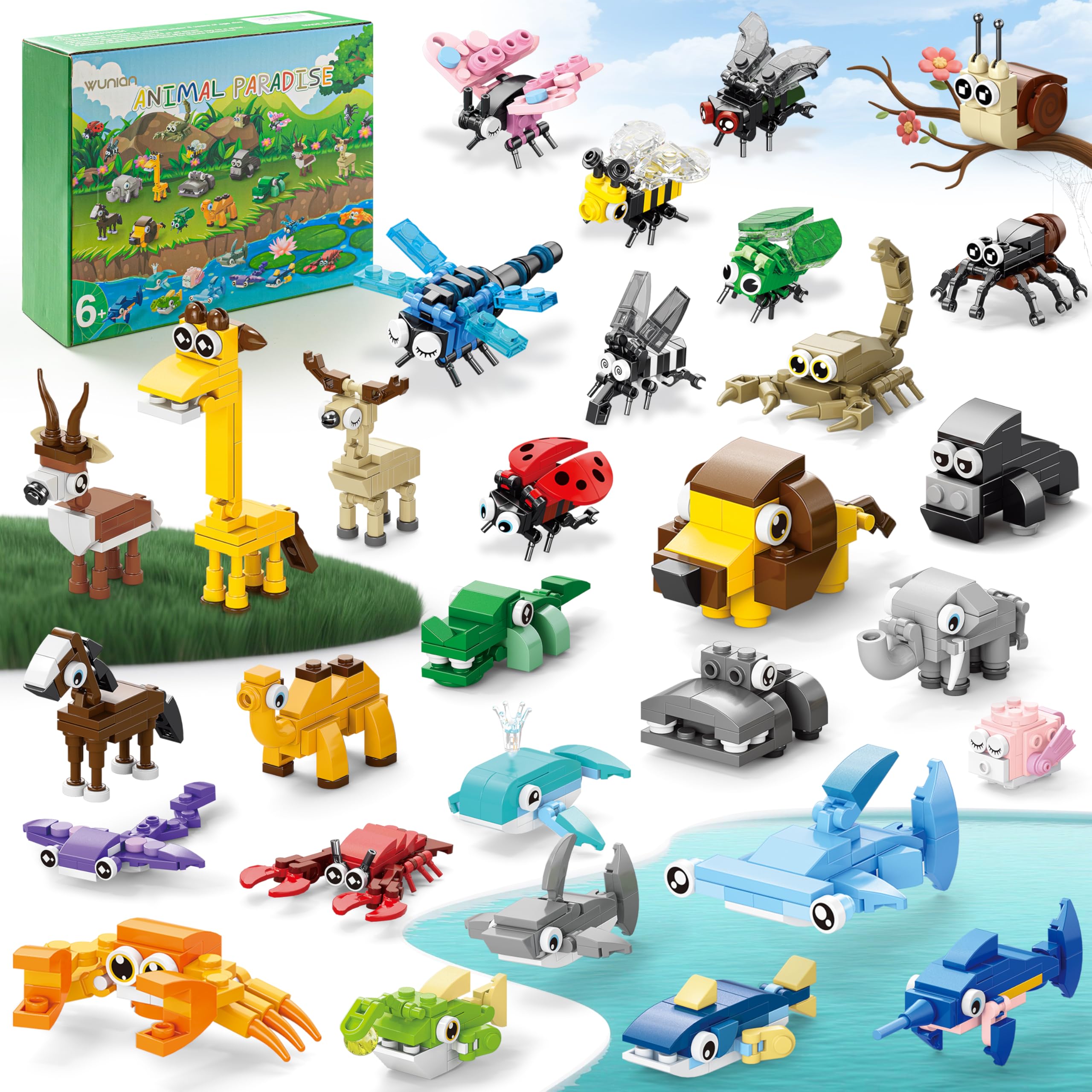 WuNian 30 Packs Animal Building Blocks Party Favors – 888 Pieces for Kids