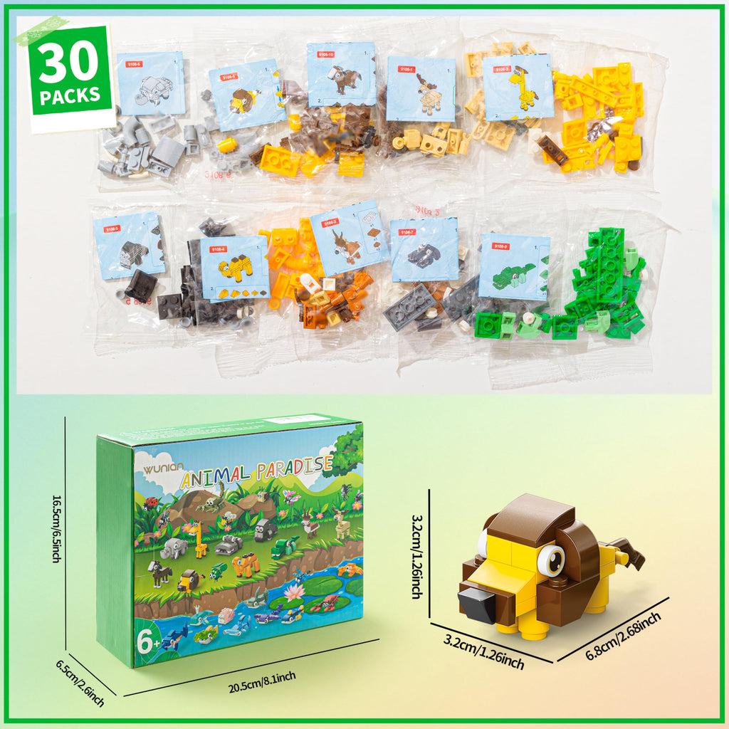 WuNian 30 Packs Animal Building Blocks Party Favors – 888 Pieces for Kids