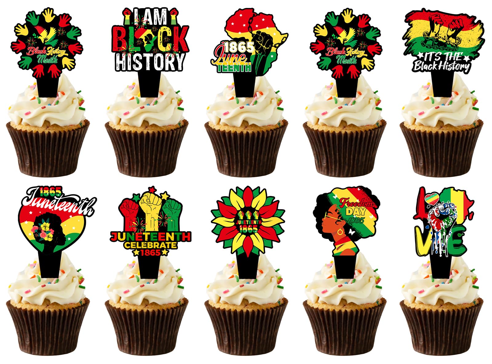 Wuhuzsm 36Pcs Black History Cupcake Toppers – Juneteenth & June 19th Decor